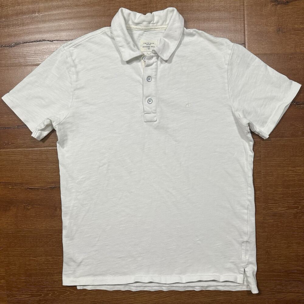 Rag & Bone Knit Polo Shirt Mens S White Short Sleeve Cotton Peru Retro City Logo